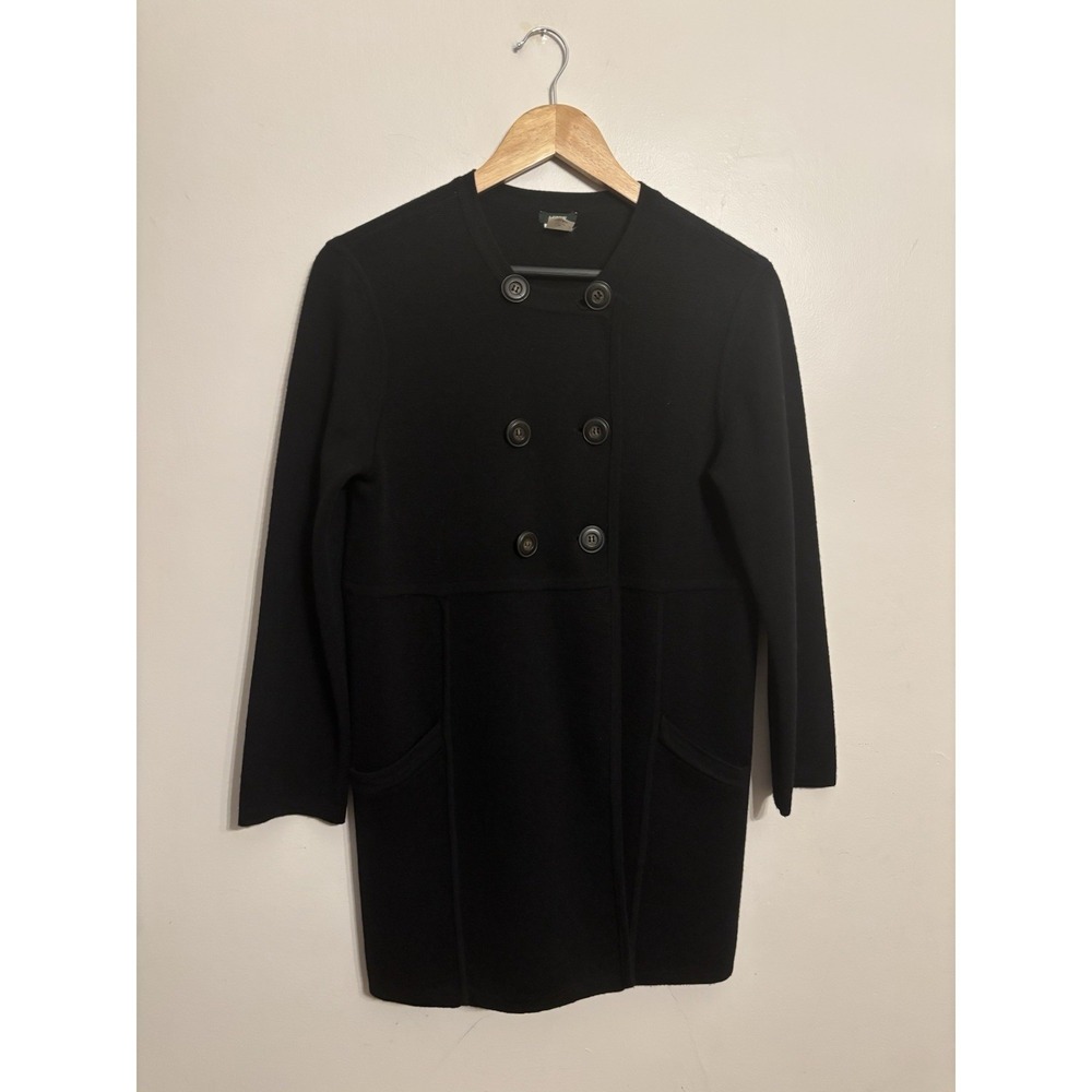 J. Crew Women's Black Merino Wool‎ Double Breasted Cardigan Pockets Y2K Size M